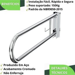 Barra de Apoio para Sanitário Articulada com Papeleira Fs - 6