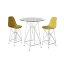 Ver imagem 1 de Jogo Mesa Bistrô Eames Vidro 60Cm 2 Banquetas Amarela Base Ferro Branco - Cor: Branco