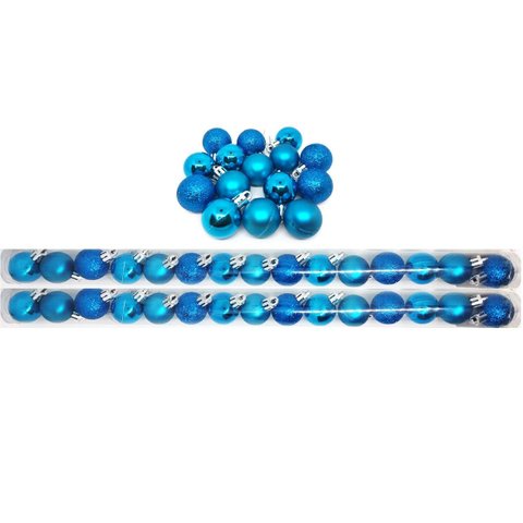 Kit 30 Bolas Natal Mista Glitter, Fosca, Lisa Azul Turquesa Mini 3cm - Master Christmas