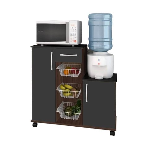 Fruteira Valência - Suporte Microondas Forno Bebedouro - 2 Portas 1 Gaveta 3 Cestos - Castanho com