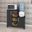 Ver imagem 2 de Fruteira Valência - Suporte Microondas Forno Bebedouro - 2 Portas 1 Gaveta 3 Cestos - Castanho com