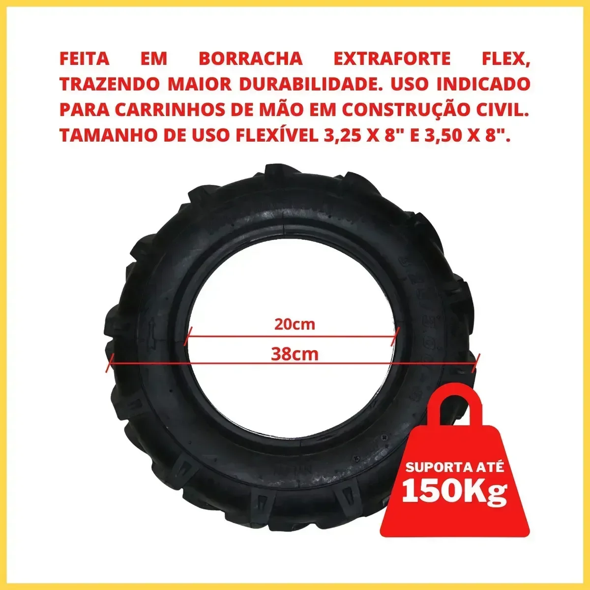 Ver imagem 3 de Pneu Carrinho de Mão Tipo Trator 3,25 e 3,50 X 8