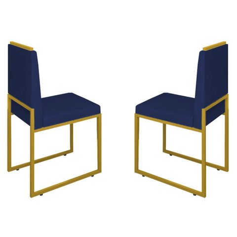 Conjunto Duas Cadeiras Sala Jantar Barcelona Base Dourado:azul Marinho