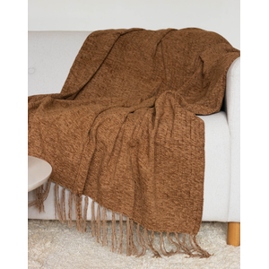 Manta Decorativa Chenille Marrom