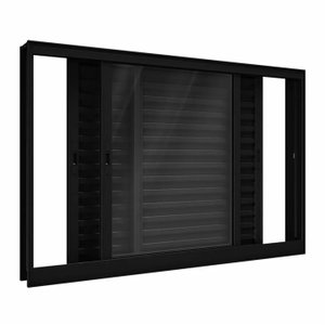 Veneziana 3 Folhas de Correr Alumínio Preto 100x200 Linha 25