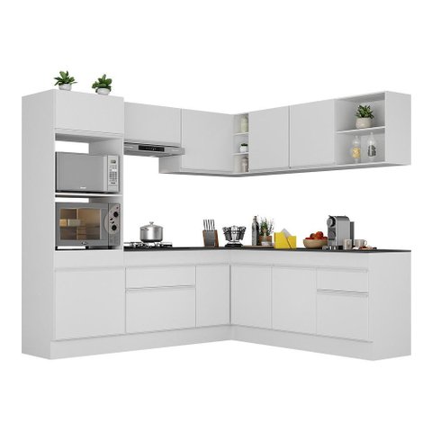 Armário de Cozinha Completa de Canto com Rodapé Veneza Multimóveis V2080 Branco