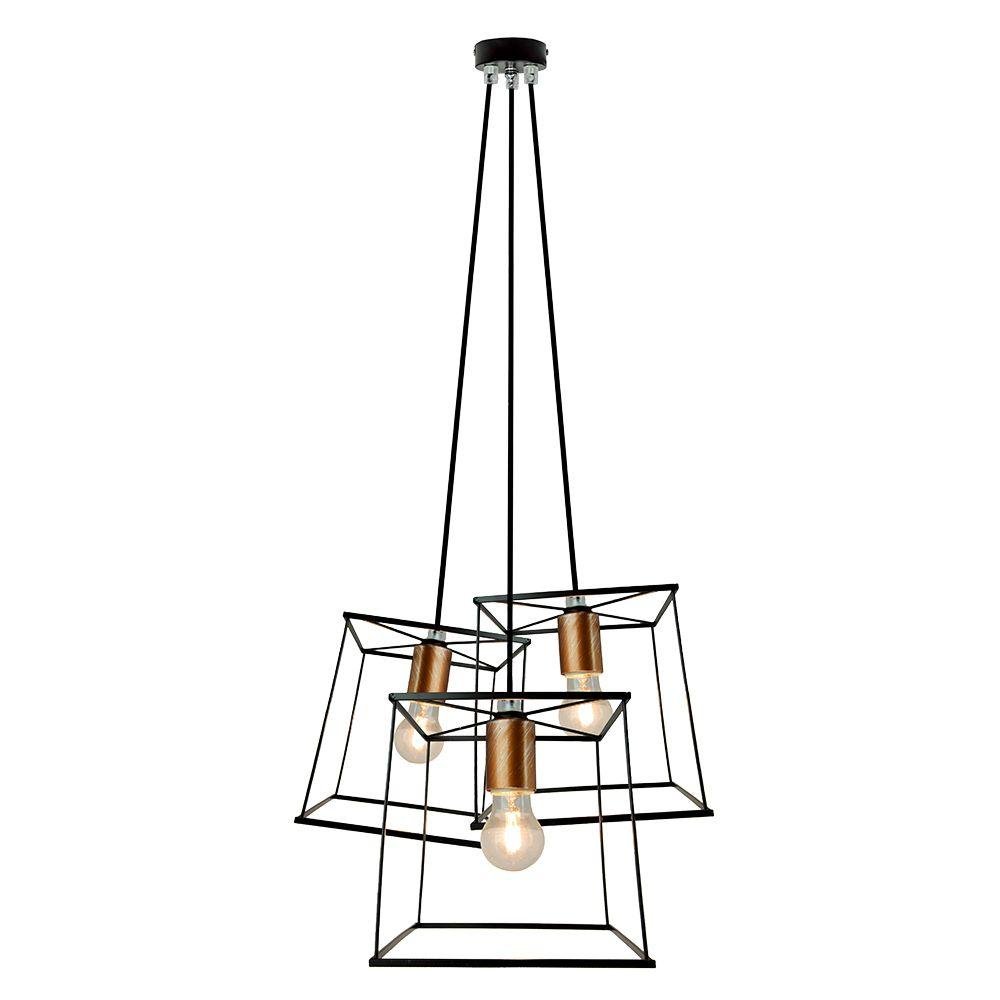 Lustre Pendente Trio Catanna Metal Preto Bocal Cobre