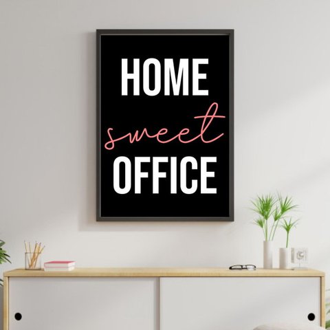 Quadro Home Sweet Office 24x18cm - com vidro:Madeira preta