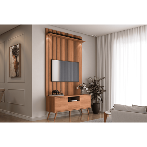 Rack com Painel Pés Palito Amadeirado para Tv de até 55 Polegadas River 1,36 Lukaliam:jequitiba Ripa