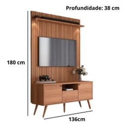 Rack com Painel Pés Palito Amadeirado para Tv de até 55 Polegadas River 1,36 Lukaliam:jequitiba Ripa - 5