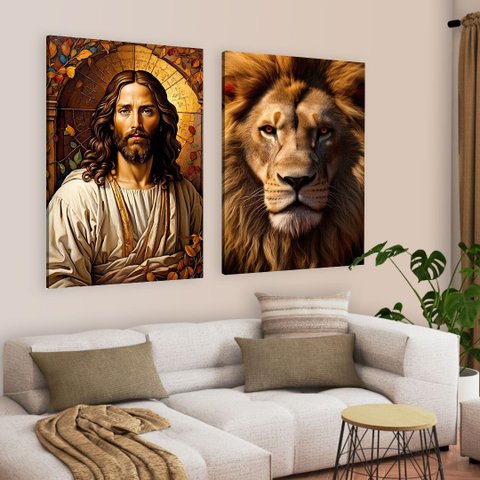 Conjunto Quadros Decoração Sala Quarto Leão de Judah Lindos Grandes