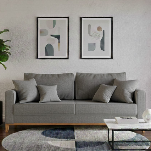 Sofá 3 Lugares, 1,80m, Living Beny, Base de Madeira, Tecido Linho.