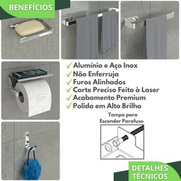 Kit Acessórios Para Banheiro Inox e Cromado 5 Peças MAX - 2