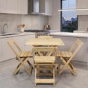 Ver imagem 2 de Kit Mesa 70x70 Dobrável em Madeira Maciça com 4 Cadeiras Natural