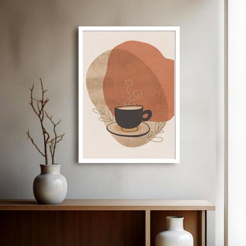 Quadro Decorativo Xícara Café Abstrato - 70x50cm:moldura Preta