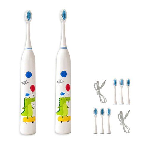 Escova de Dente Eletrica Recarregavel Kit 2 Uni Limpeza Profunda 6 Velocidades Lingua Gengiva Higien