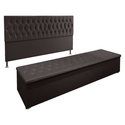 Kit Cabeceira e Calçadeira Baú King 1,95m Madrid Suede - Pallazio - Marrom