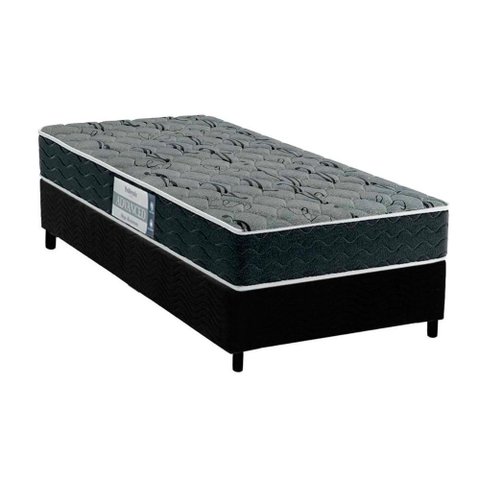 Cama Box Solteiro: Colchão Espuma D33 Probel Advanced Mega Resistente + Base Crc Suede Black(88x188
