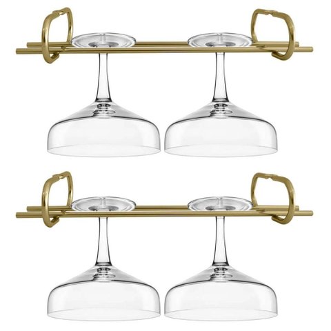 Kit 2 Suportes Porta Taças Dourado Reto 25cm Organizador Suspenso Ms Aramados