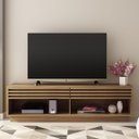 Ver imagem 1 de Rack Bancada Para TV 2,00m 65 polegadas 2 Nichos e 2 Gavetas: Marrom Claro Natural