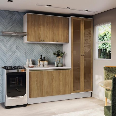 Armário de Cozinha Compacta 100% Mdf 192cm Branco/nogueira Celeste Kappesberg
