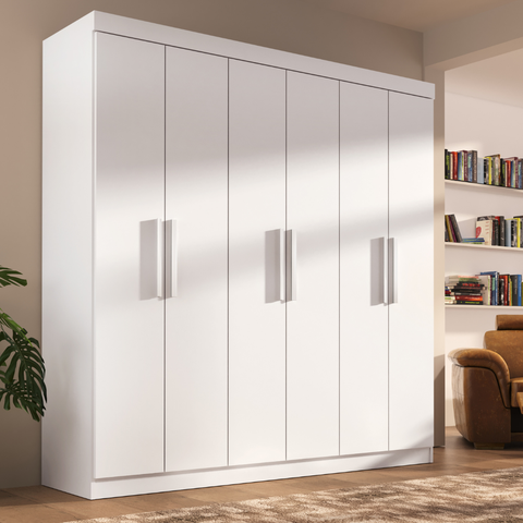 Guarda Roupa Casal Lisboa 6 Portas 2 Gavetas Branco