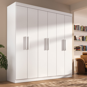 Guarda Roupa Casal Lisboa 6 Portas 2 Gavetas Branco