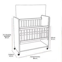 Mini Berço New Baby Bed Side Grade Móvel + Colchão:branco/verde - 3