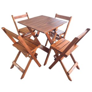 Conjunto Mesa Dobrável 60x60 Cm com 4 Cadeiras em Madeira Maciça - Imbuia