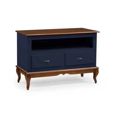 Rack para Sala com Pés Luis Xv 2 Gavetas e Nicho 60502 Linz Móveis - Azul Petróleo/imbuia Glazer