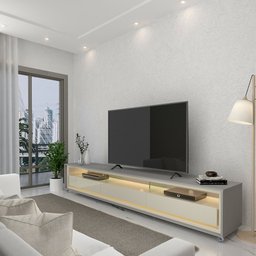 Rack para TV Requinte 212 com LED Rodízios Cinza Off White - Gelius - 1