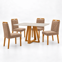 Ver imagem 1 de Conjunto Mesa de Jantar Retangular 120x80cm Vidro Off White e 4 Cadeiras Dallas Madeira Maciça