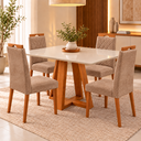 Ver imagem 2 de Conjunto Mesa de Jantar Retangular 120x80cm Vidro Off White e 4 Cadeiras Dallas Madeira Maciça