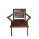 Ver imagem 1 de Cadeira Gafanhoto Assento de Couro Sintético Encosto de Corda Náutica Trançada. Castanho