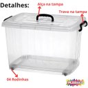 Ver imagem 4 de Caixa Organizador Container com Roda e Alça 54,5L Transparente Plasnew