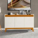 Ver imagem 4 de Conjunto Sala de Estar Buffet e Painel Home Ripado 180cm Cor:Off White/Cedro