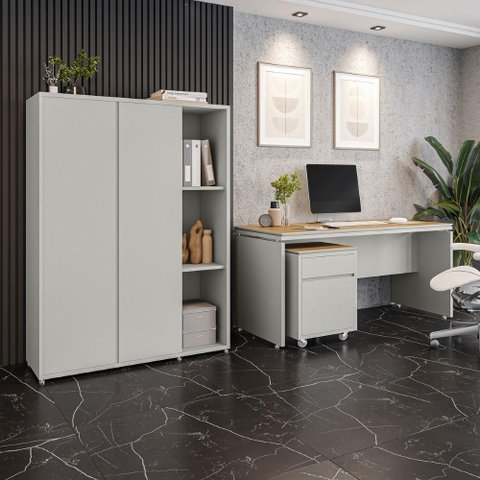 Conjunto de Escritório Office 3 Peças Mesa Gaveteiro Armário Oslo