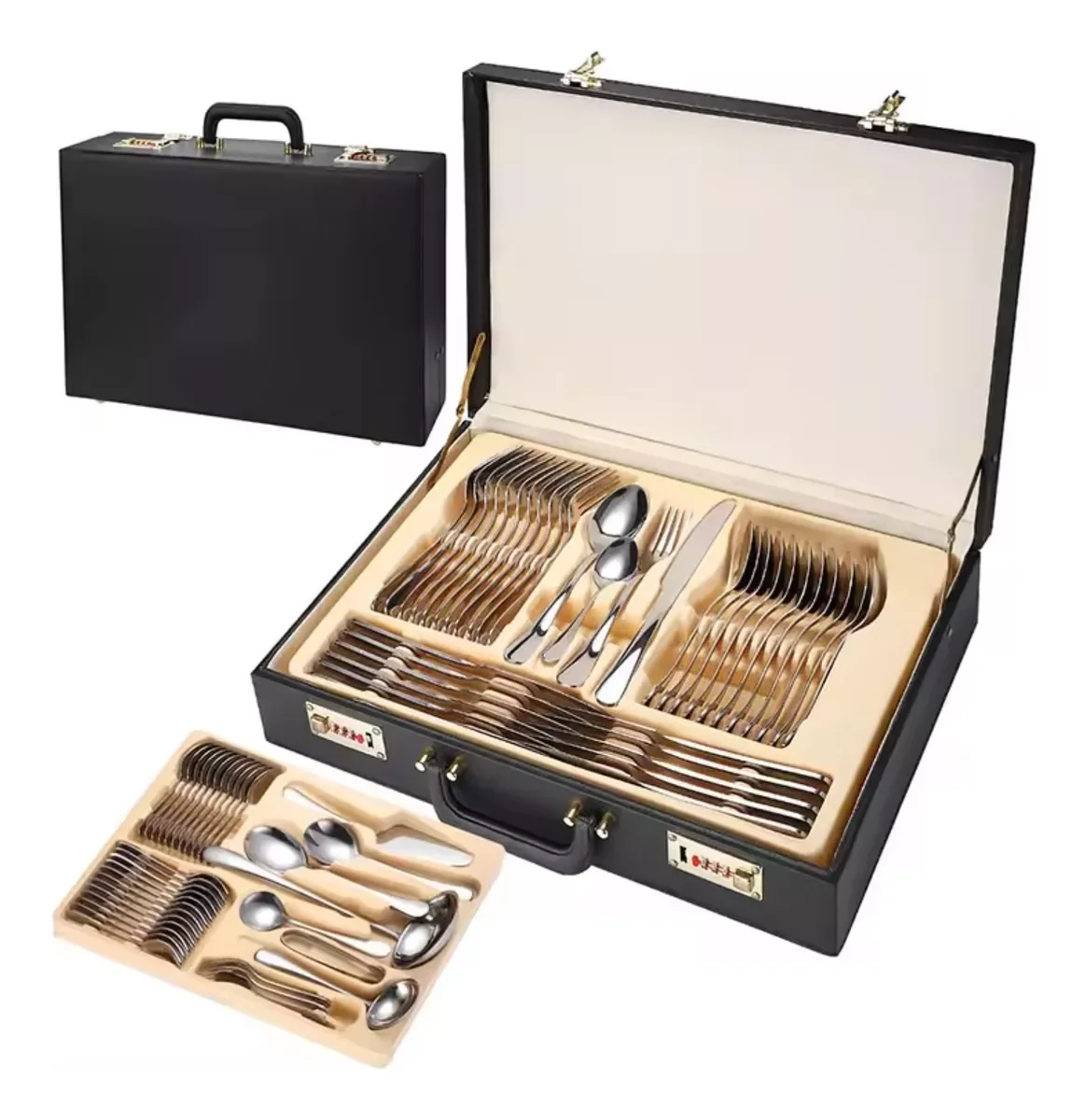 Faqueiro Aço Inox 72pçs Caixa Maleta Couro - 1