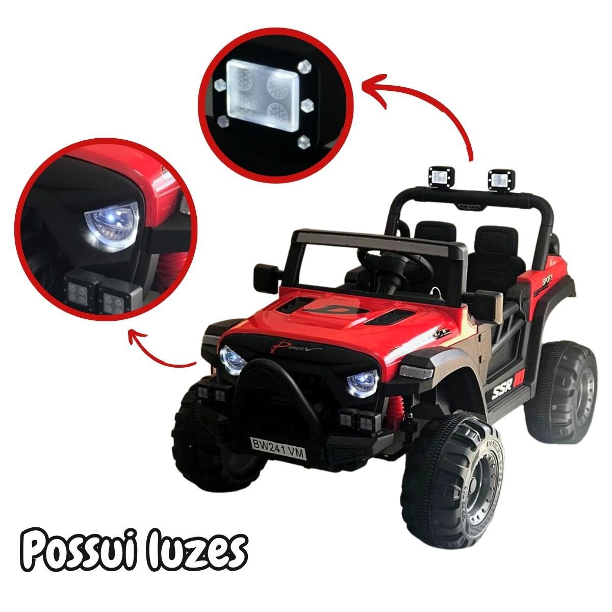 Carro Utv Jipe Buggy Elétrico 12V Infantil Som Bluetooth Usb Luzes Controle Vermelho Brinqway Bw241  - 3