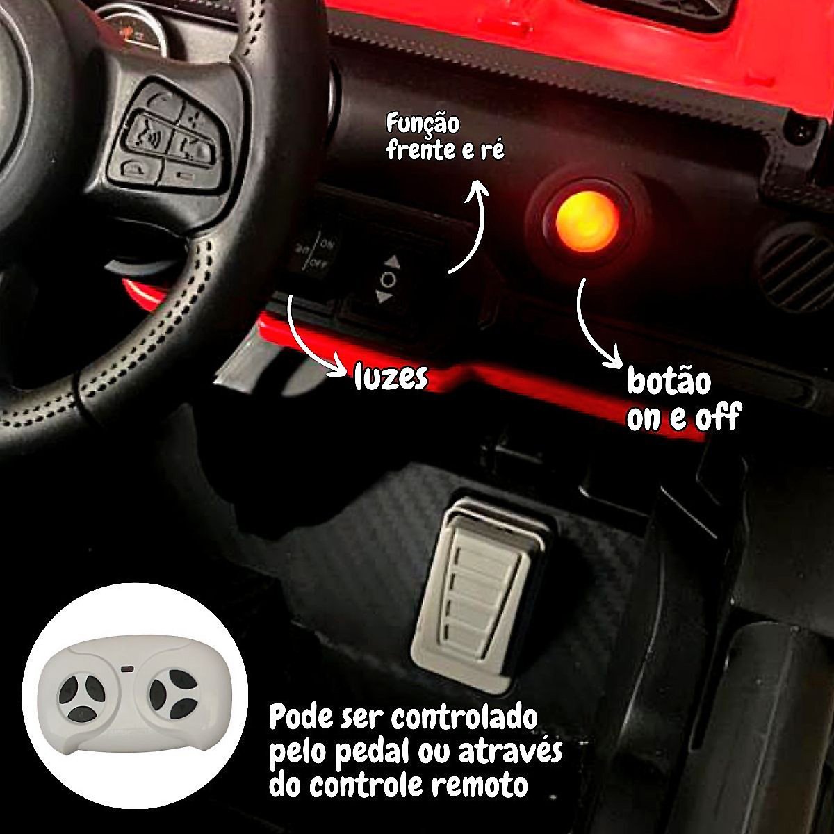 Carro Utv Jipe Buggy Elétrico 12V Infantil Som Bluetooth Usb Luzes Controle Vermelho Brinqway Bw241  - 5