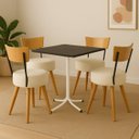 Ver imagem 1 de Mesa de Jantar Quadrada 70cm Branca Tampo Preto com 4 Cadeiras Estofada Off-white Encosto Madeira Ur