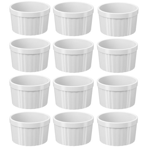Jogo 12 Ramekins Brancos Canelados 150ml Tigelas Bowls 7,9cm Uno Coza em Polipropileno