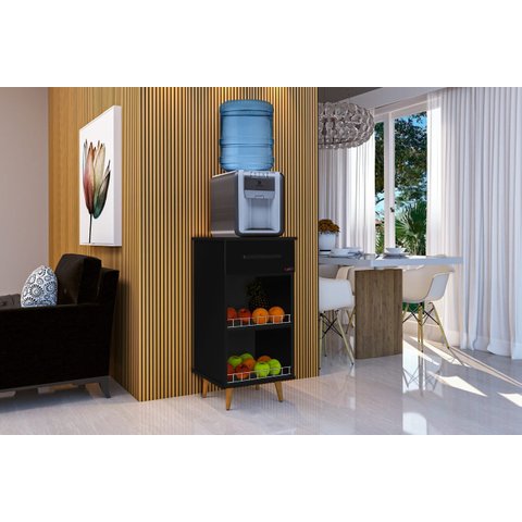 Balcão para Bebedouro com Fruteira Fen Modelo Retrô 1 Gaveta Cor Preto Romar