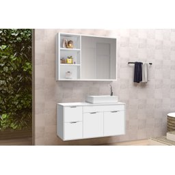 Conjunto Gabinete Banheiro C/ Espelheira - Cj Turin 80 Cm - Branco - 1