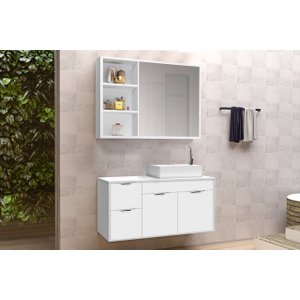 Conjunto Gabinete Banheiro C/ Espelheira - Cj Turin 80 Cm - Branco