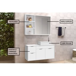 Conjunto Gabinete Banheiro C/ Espelheira - Cj Turin 80 Cm - Branco - 2