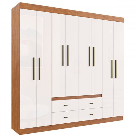 Guarda-roupa Casal Dallas 8 Portas 4 Gavetas Castanho/off White - Panorama Móveis