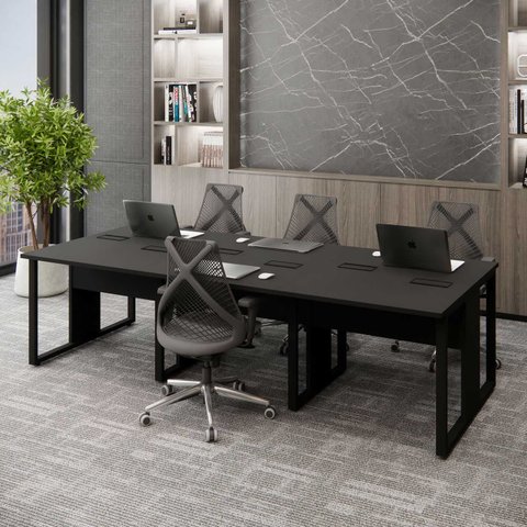 Mesa de Escritório Plataforma 6 Pessoas 2,70m Pre Pés Metal Cor:preto