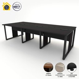 Mesa de Escritório Plataforma 6 Pessoas 2,70m Pre Pés Metal Cor:preto - 5