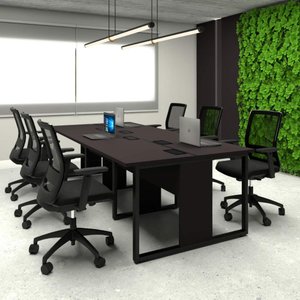 Mesa de Escritório Plataforma 6 Pessoas 2,70m Pre Pés Metal Cor:preto